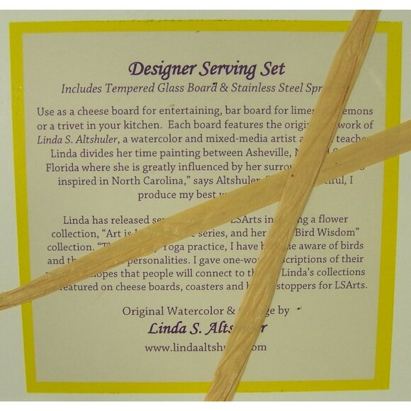 Song Bird LSArts Tempered Glass Cheese Plate Trivet and Spreader Linda Altshuler - Picture 3 of 4